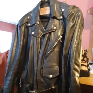 Genuine leather black vintage biker jacket